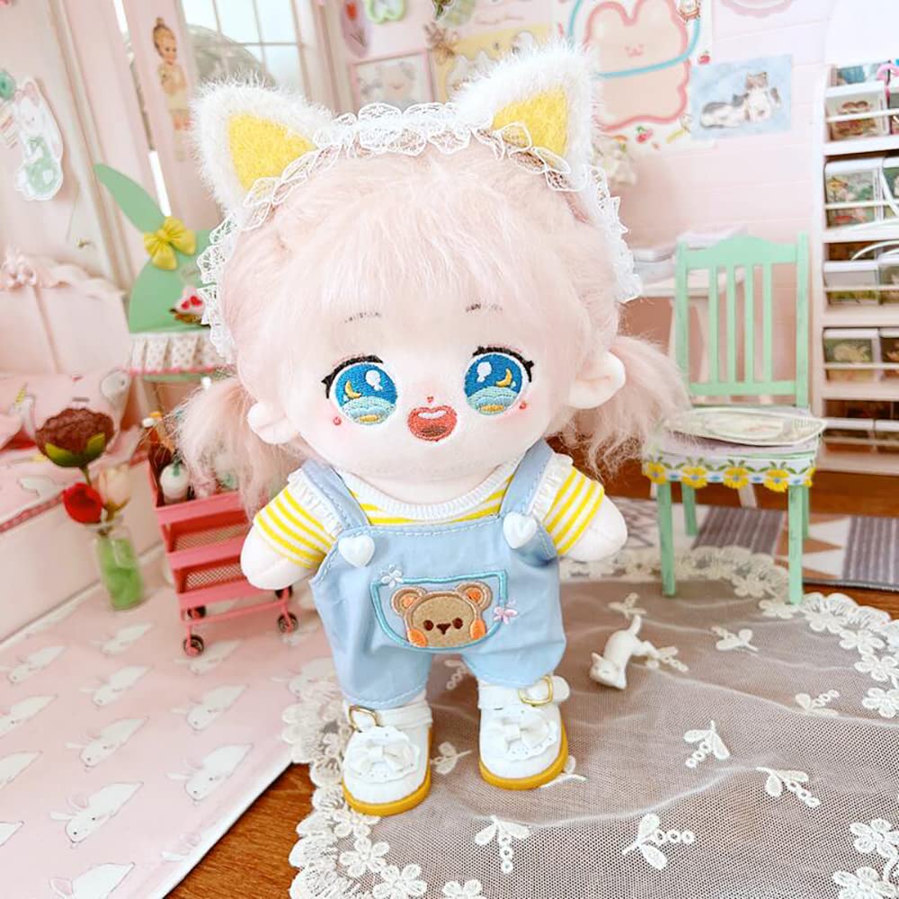 Niannyyhouse 20Cm Plushie Doll Clothes Bear Overalls Striped T-Shirt Kpop Doll Clothing (Yellow)