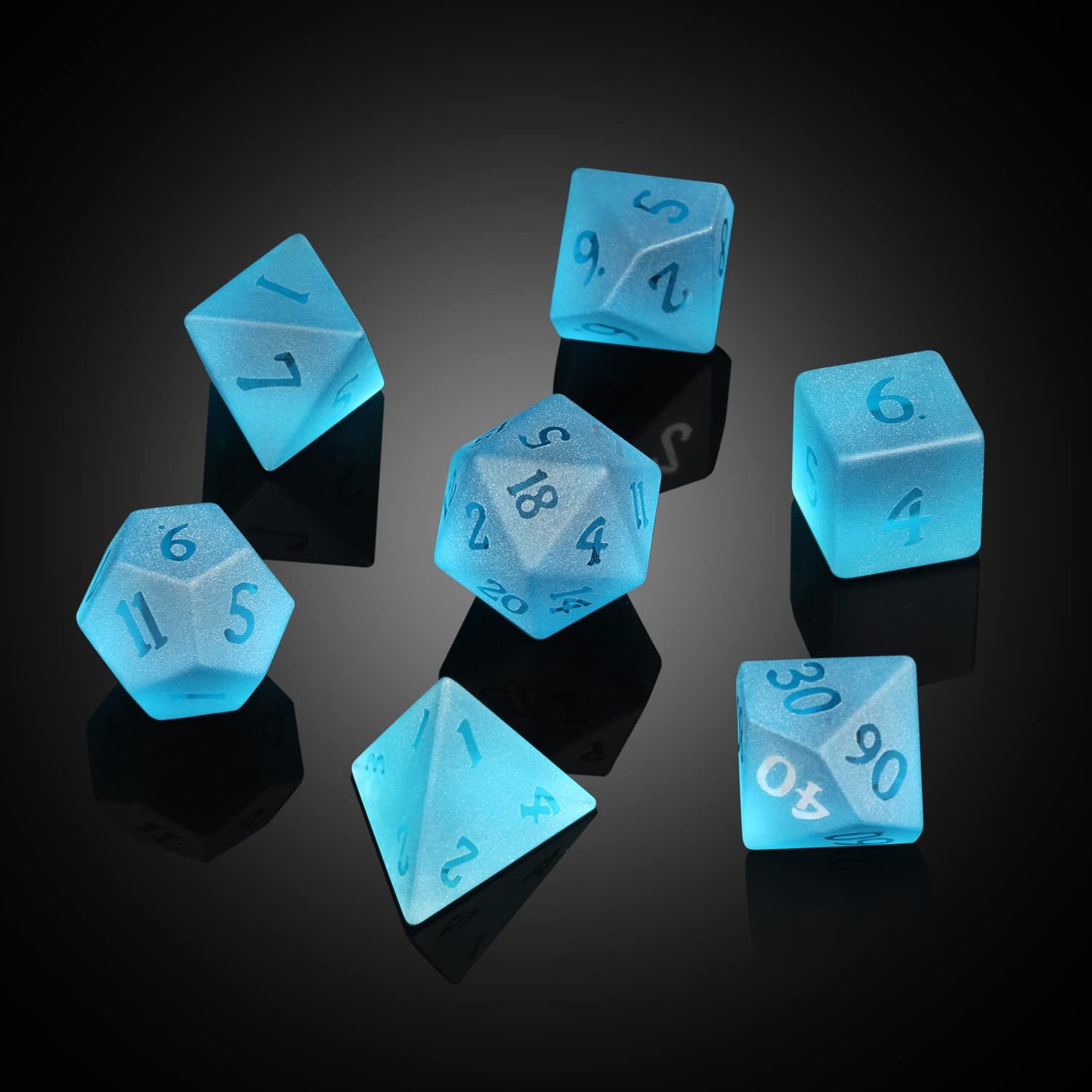 Glass DND Dice, DNDND 7 Piece Dark Blue Glass Dice Set with Great Gift Box for Dungeons and Dragon DND Tabletop Game (Blue)
