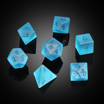 Glass DND Dice, DNDND 7 Piece Dark Blue Glass Dice Set with Great Gift Box for Dungeons and Dragon DND Tabletop Game (Blue)