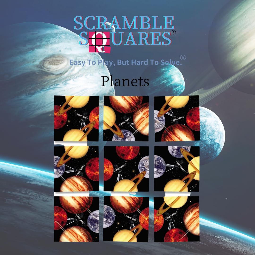 B.Dazzle Scramble Squares Planets 9-Piece Puzzle - Laminated Cardboard, Engaging Brain Teaser, 4.8x10.4 inches, Black