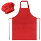 SUNLAND Kids Apron And Hat Set Children Chef Apron For Cooking Baking Painting Red (M:6-12 Years)