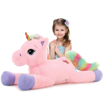 Tezituor 32In Giant Unicorn Plush Toys,Cute Rainbow Pink Unicorn Stuffed Animals,Unicorn Birthday Decorations For Girls,Big Unicorns Gifts For Children