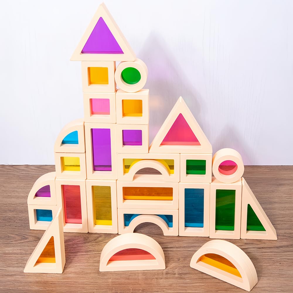 Rainbow Blocks,Acrylic Building Block Toys,Rainbow Stacking Sensory Toys,Toys Set Colorful Preschool Learning Educational Toys F