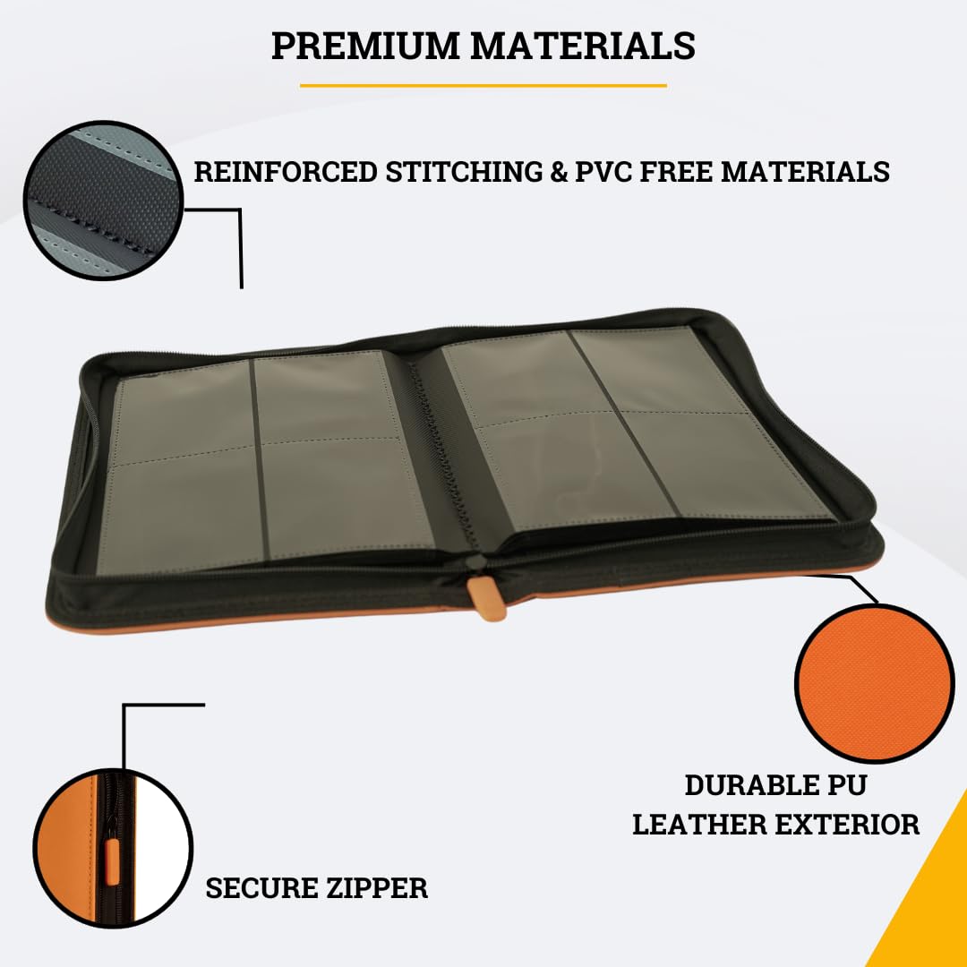 Card Guardian - 4 Pocket enhanced Binder for 160 Cards (Orange) | Zipper Closure and Side Loaded Pockets | Compatible with Trading & Sports Cards including Magic the Gathering  Yugioh  Baseball Cards