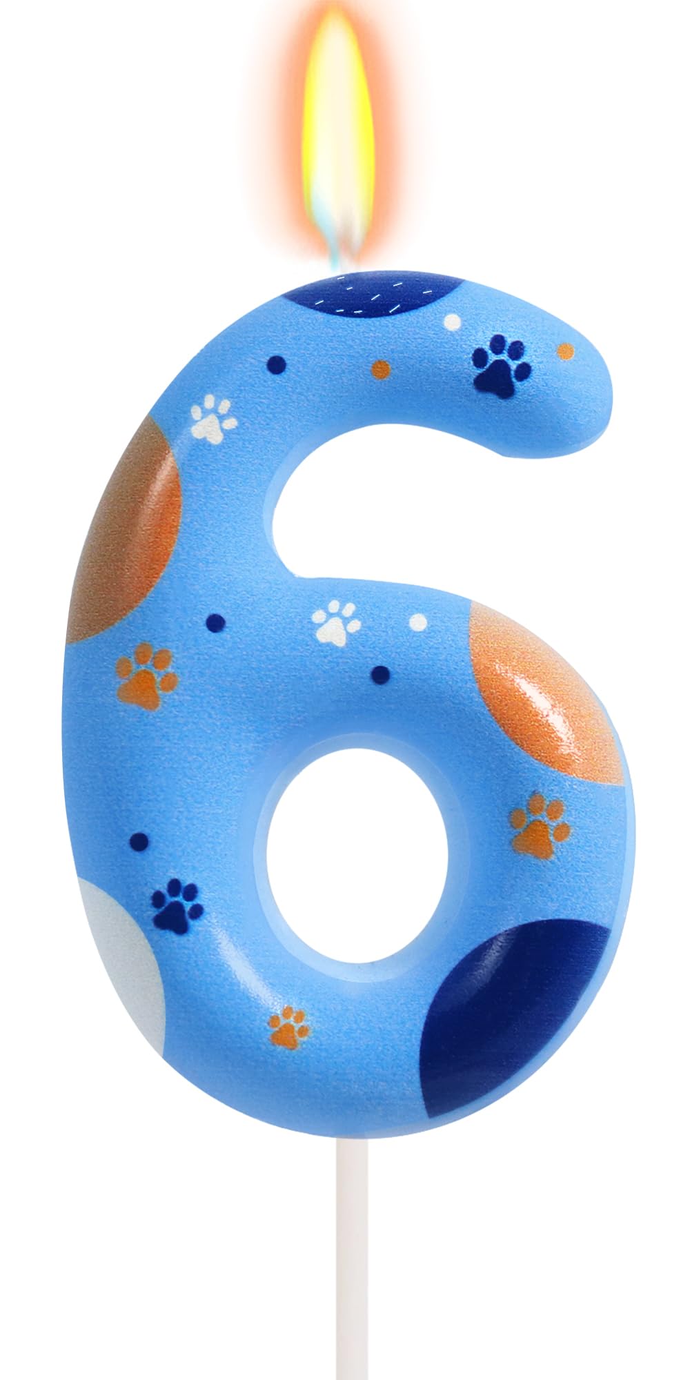 ElekFX Blue Dog Paw Birthday Candles, Number 6 Paw Print Birthday Party Supplies, 2.76 inch Paw Cake Topper Decorations, Birthda