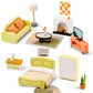 Giant Bean 27Pcs Green Wooden Plastic Dollhouse Furniture, Modern Living Room Bedroom Set, Dollhouse Accessories Pretend Play Fu
