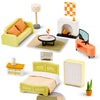 Giant Bean 27Pcs Green Wooden Plastic Dollhouse Furniture, Modern Living Room Bedroom Set, Dollhouse Accessories Pretend Play Fu
