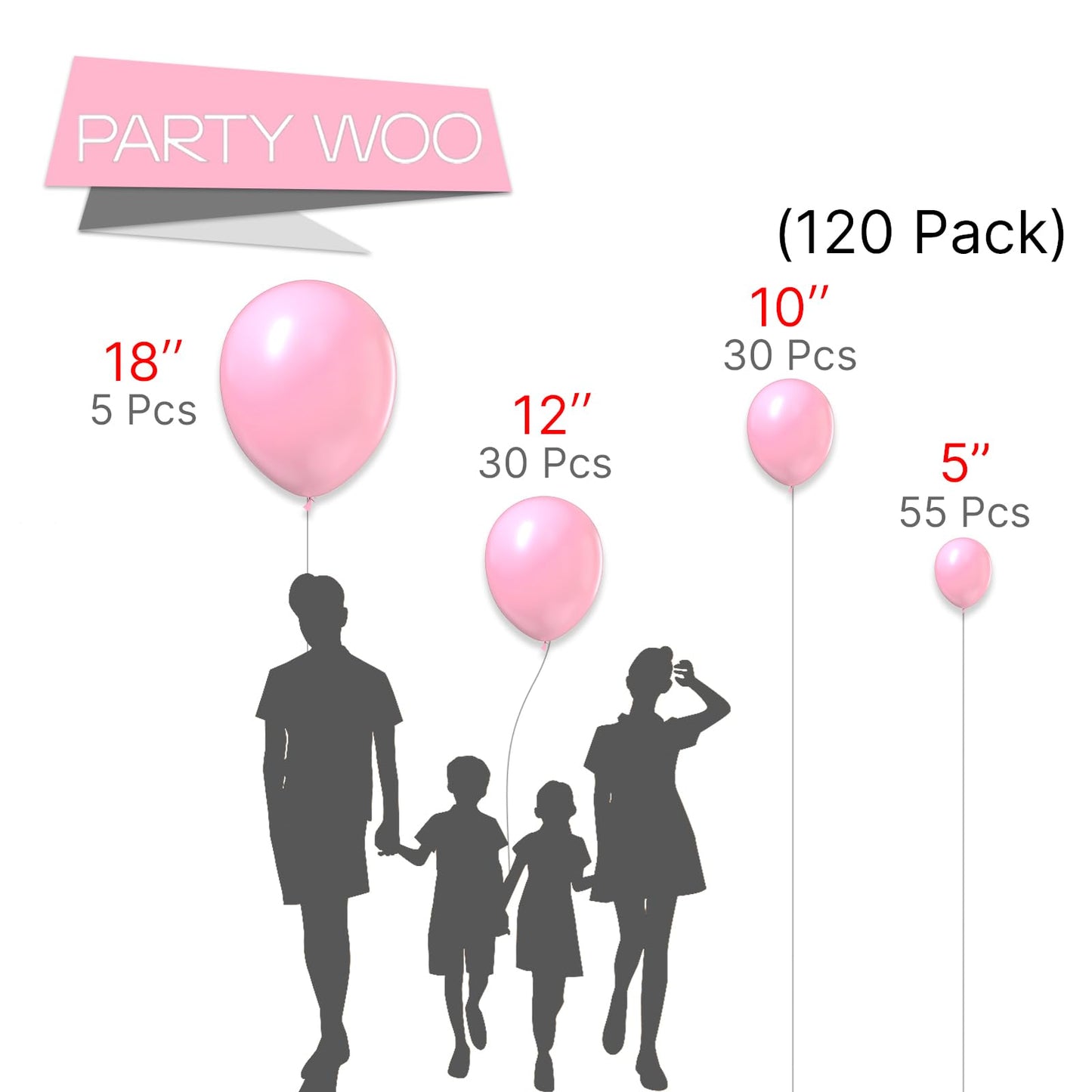 Partywoo Pastel Pink Balloons, 120 Pcs Baby Pink Balloons Different Sizes Pack Of 18 Inch 12 Inch 10 Inch 5 Inch For Pink Balloon Garland Or Arch As Birthday Decorations, Party Decorations, Pink-Q05