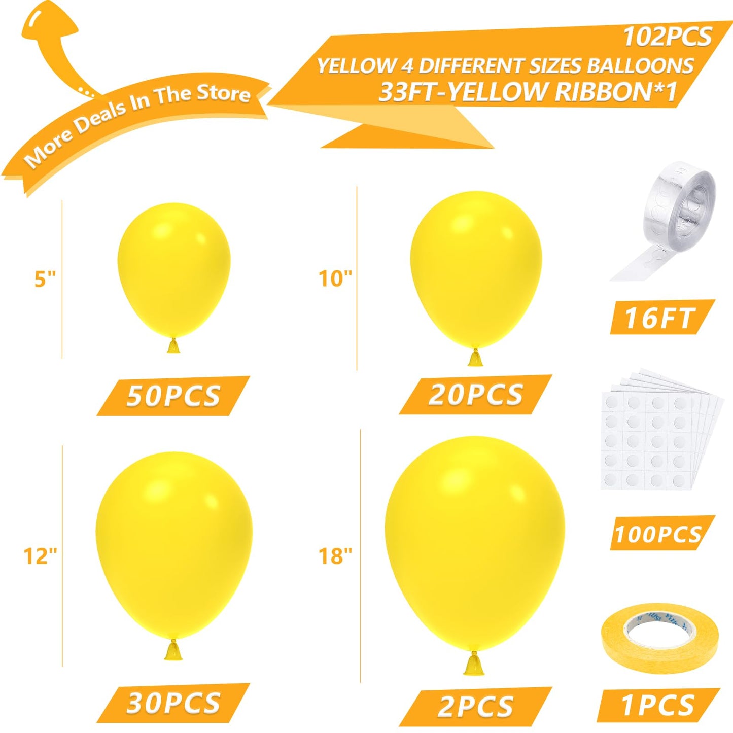 Nisocy Yellow Latex Balloon Arch Kit, 102Pcs 18In 12In 10In 5In Yellow Balloons Arch Garland For Birthday, Baby Shower, Wedding,