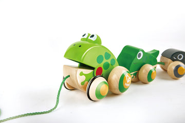 Hape Pull Along Frog Family With Anti-Rollover Wheels, Toddler Push And Pull Toys