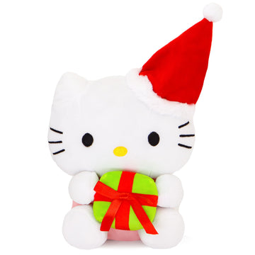 Ahlsense 8-Inch Christmas Cat Plush With Santa Hat And Gift, Soft And Adorable Holiday Stuffed Animal For Kids, Boys, And Girls | Perfect Christmas Decoration And Gift (White)