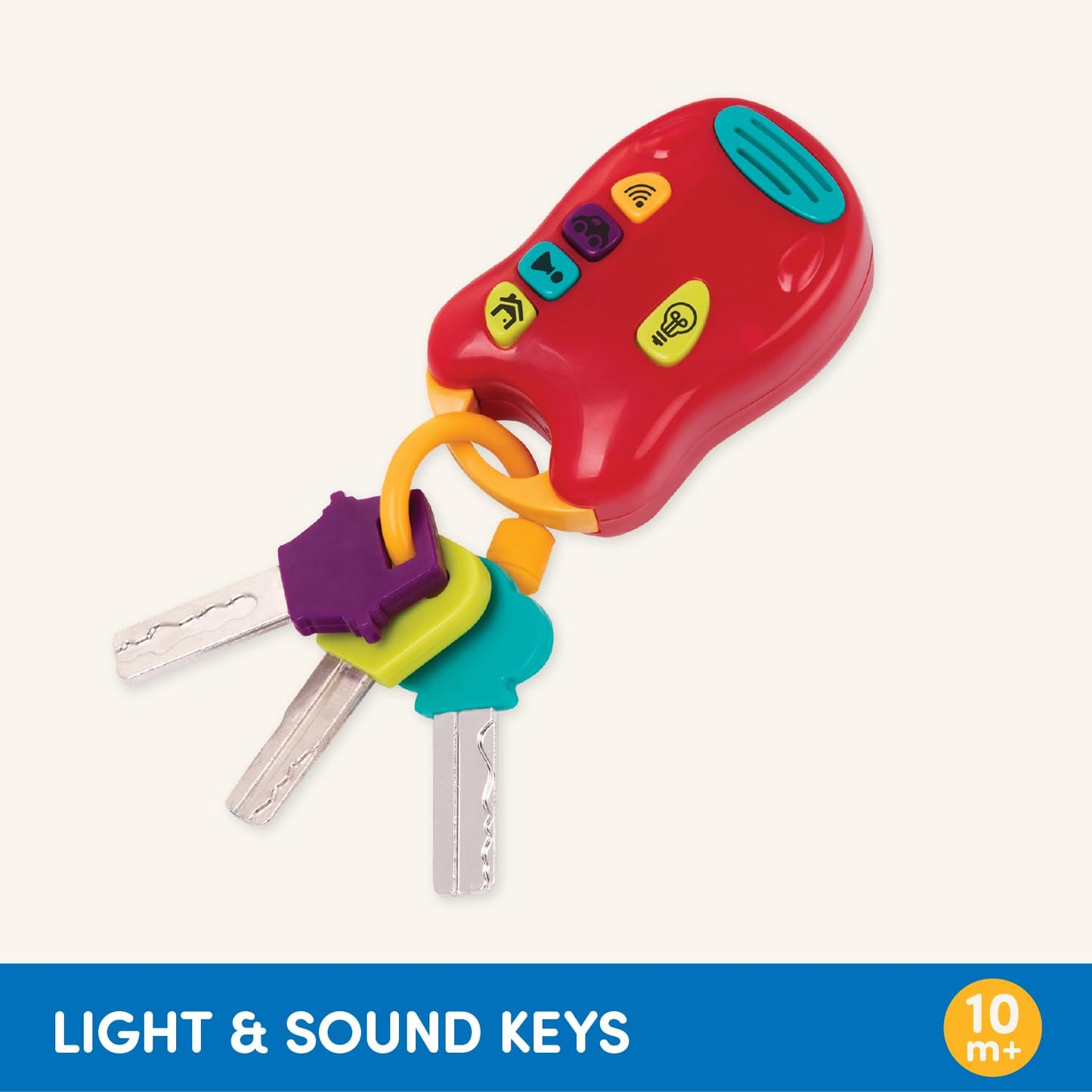 Battat – Toy Keys Set – 3 Keys & Remote With 4 Fun Sounds – Mini Flashlight – Toy Car Keys With Fob For Baby, Toddler – 10 Months + – Light & Sound Keys, Red
