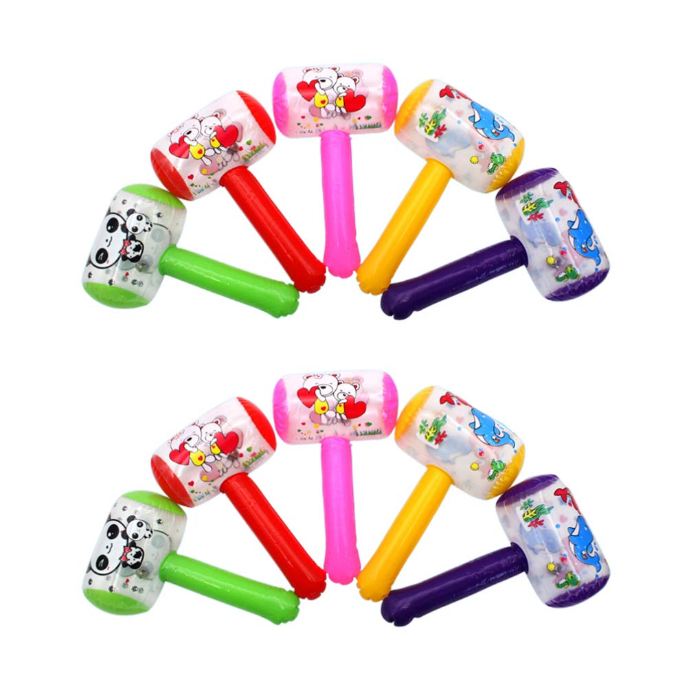 NUOBESTY 10pcs Squeaky Inflatable Cartoon Hammer with Sound Bell Clown Handle Funny Toys for Toddler Kids (Random Color)
