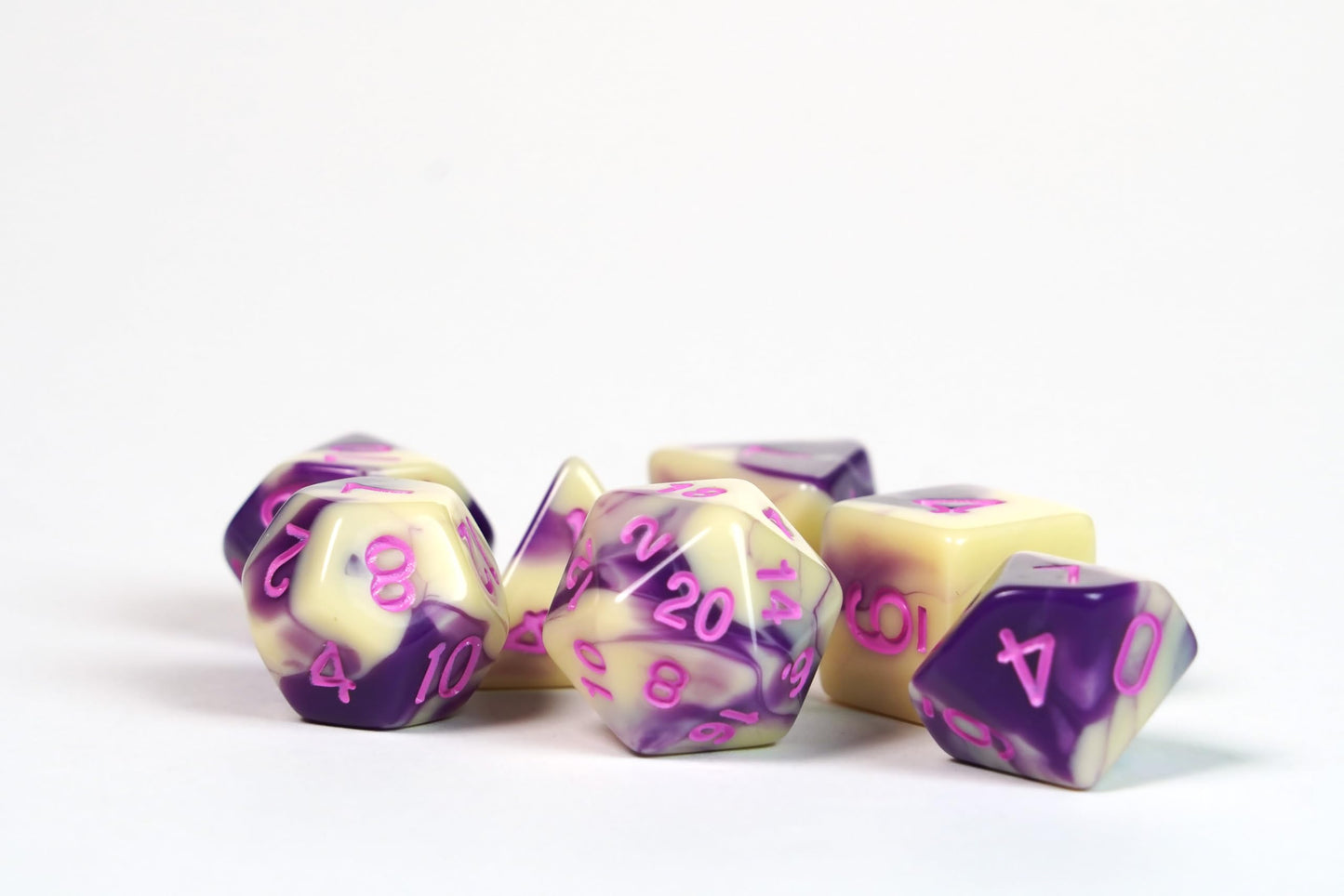 1985 Games Kawaii Cat Dice Set - Acrylic, 2.75 cm, Blackberry, Milk Carton-Inspired for DND & TTRPGs