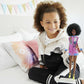 Barbie Fashionistas Doll #156 With Brunette Afro & Blue Lips Wearing Graphic Coat Dress & Yellow Shoes, Toy For Kids 3 To 8 Year