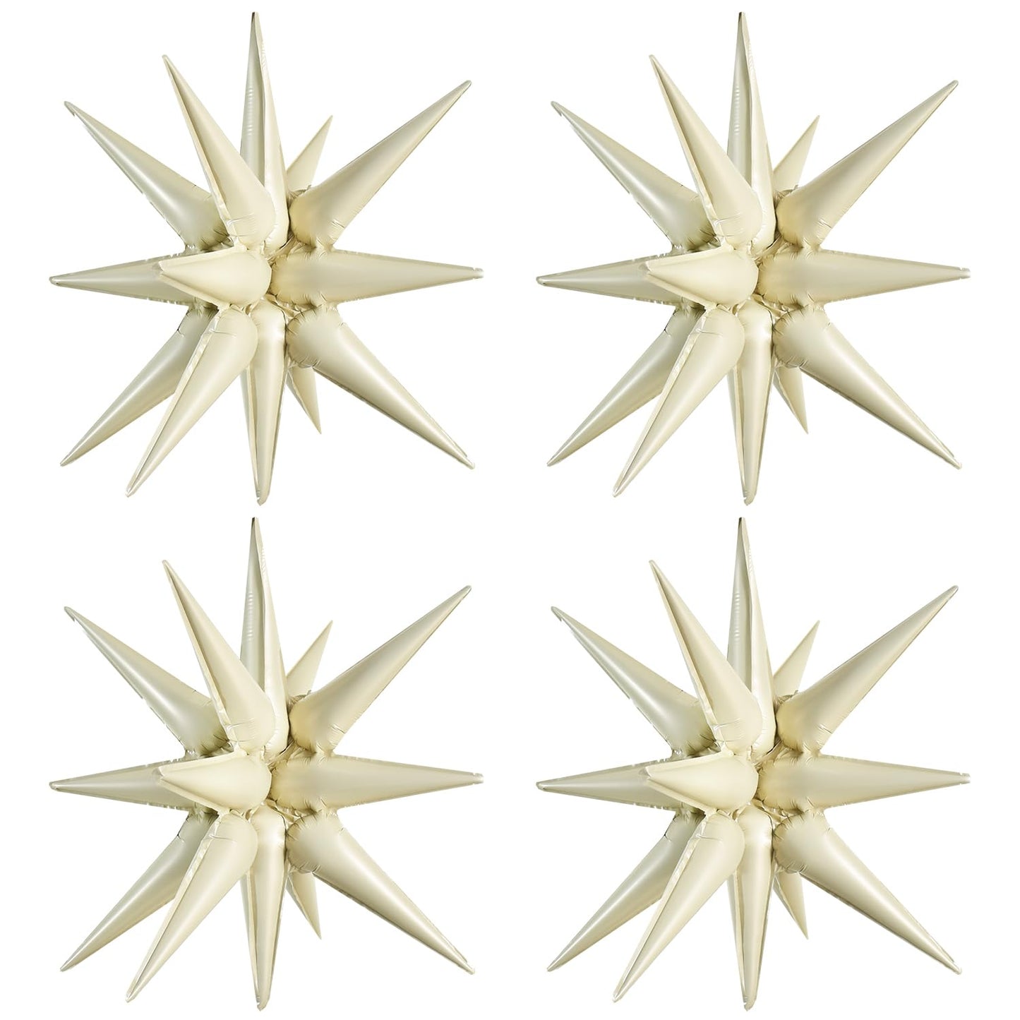 Toniful 4 Pcs 22Inch 4D Cream White Explosion Star Mylar Balloons 14Point Star Balloons For Party Backdrop Christmas,New Year Bi