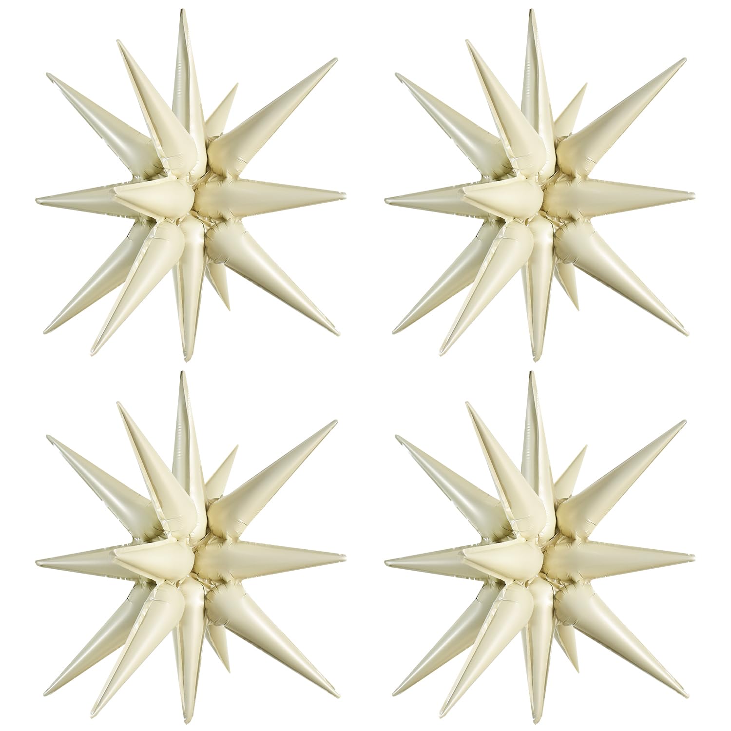 Toniful 4 Pcs 22Inch 4D Cream White Explosion Star Mylar Balloons 14Point Star Balloons For Party Backdrop Christmas,New Year Bi