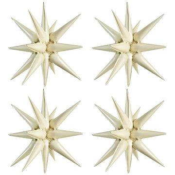 Toniful 4 Pcs 22Inch 4D Cream White Explosion Star Mylar Balloons 14Point Star Balloons For Party Backdrop Christmas,New Year Bi