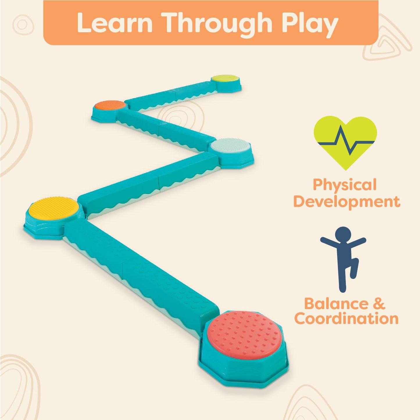 B. Toys – Balance Beam For Kids – Interlocking Balancing Beams – 5 Sensory Pads & 8 Beams – Active Play For Toddlers, Kids – 3 Years + – Balance & Build Set