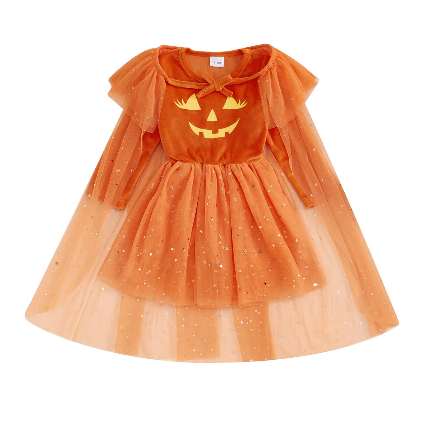 Toddler Kids Little Girl Halloween Costumes Witch Sparkle Cape Glitter Cloak Pumpkin Dress Baby Party Outfit (A Pumpkin Dress Ca