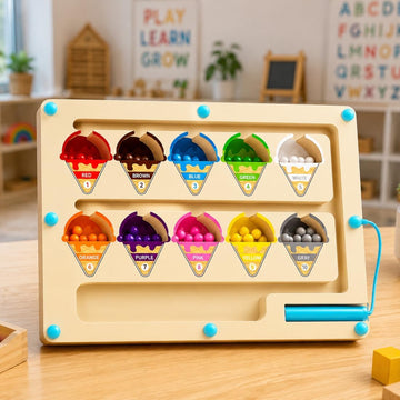Kriaex 3 In 1 Magnetic Maze For Kids,Montessori Wooden Color Sorting & Matching Puzzle Toys For Boys/Girls,Rainbow Beads Puzzle,