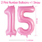 Pink Number 15 Balloon, 40 Inch Big Large Foil Helium Number Balloons, Giant Mylar Number 15 Balloons For 15 Year Old Birthday P