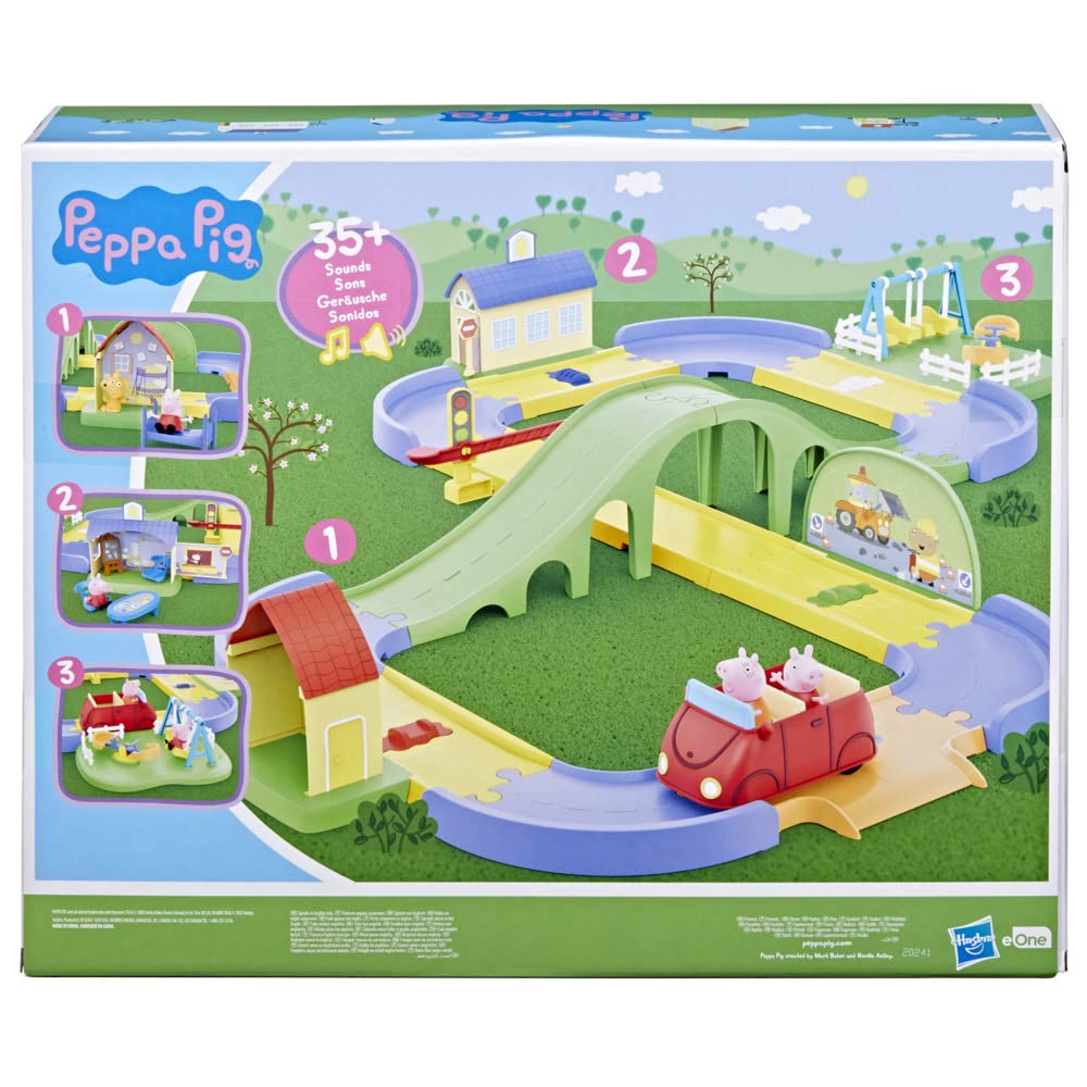 Peppa Pig All Around Peppa’s Town Playset with Car Track, Multi-Color, Standard Size, Model F4822, Preschool Toys for 3+ Years