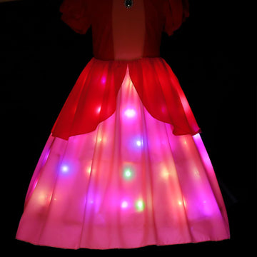 Hortyzon Girls Princess Dress Peach Costume Super Bros Kids Led Light Up Princess Dress For Deluxe Halloween Party Dress Up (3-4