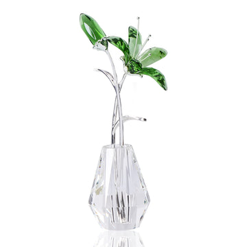 Movdyka Crystal Lily Flower Figurine With Stems, Handmade Collectible Statue For Decoration Mothers Day, Centerpiece, Valentines Day, Bridal Shower Gift Green