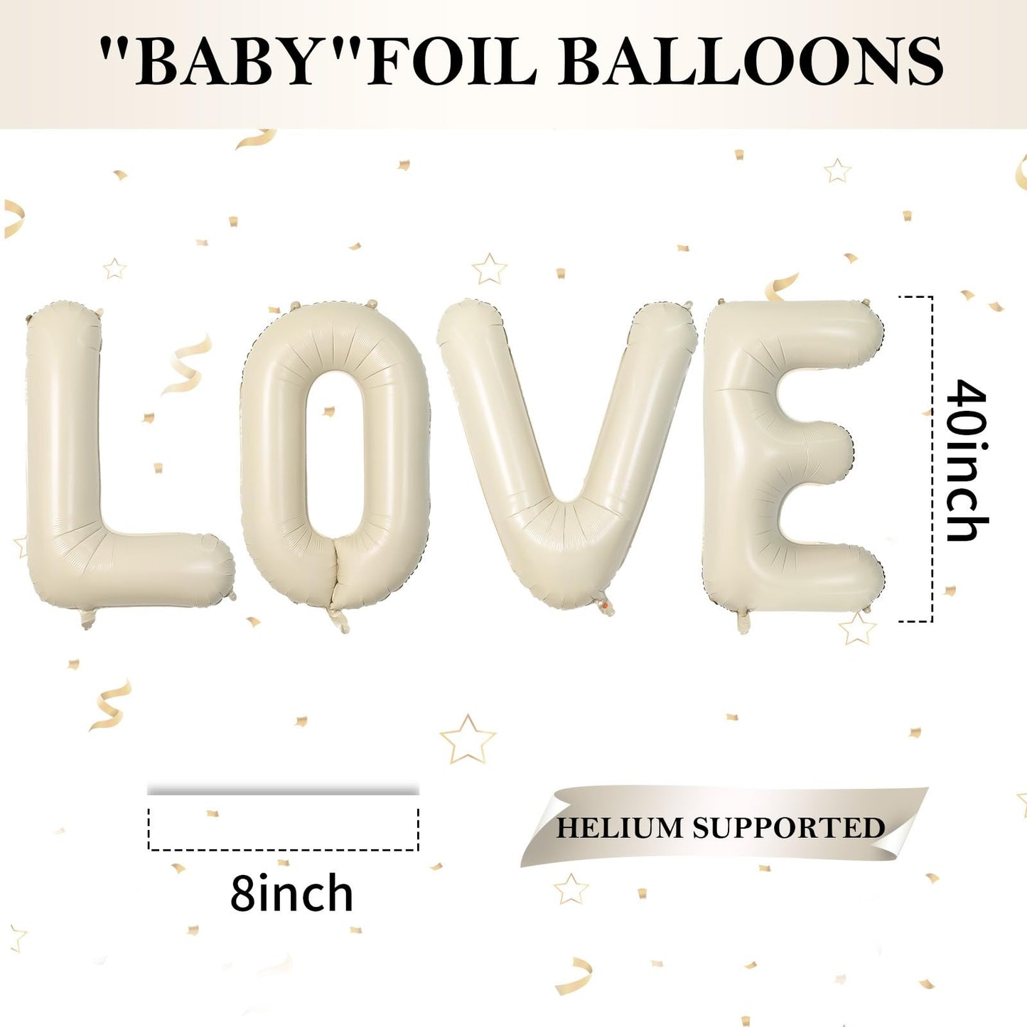 Biapian 40 Inch Love Letter Balloons, Cream Foil Balloons Big Love Balloons, 4 Pcs Giant Foil Aluminum Balloon Helium For Birthd