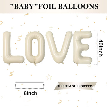 Biapian 40 Inch Love Letter Balloons, Cream Foil Balloons Big Love Balloons, 4 Pcs Giant Foil Aluminum Balloon Helium For Birthd