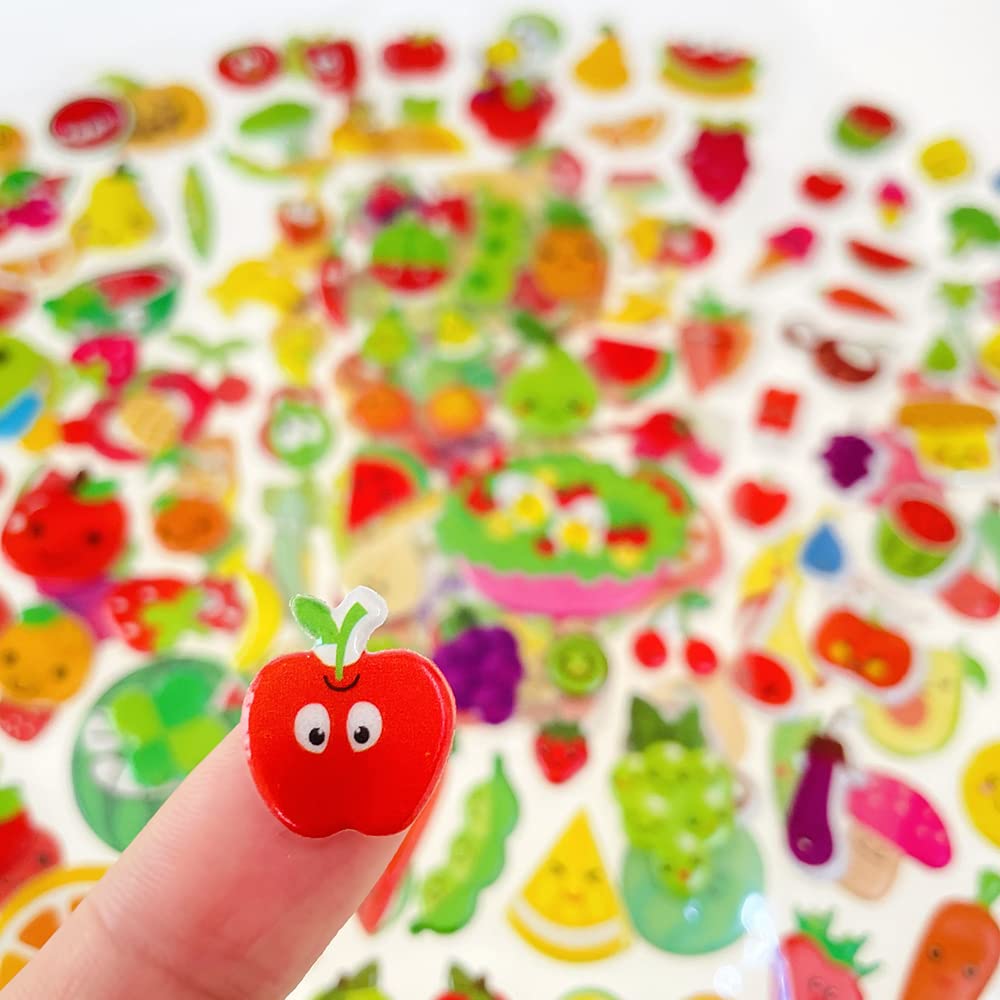 Six Vanka 3D Puffy Stickers For Kids, 8 Different Sheets Including Fruits Sticker For Boys And Girls