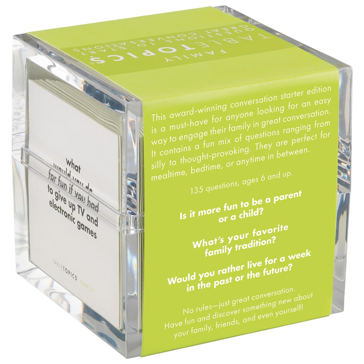 TableTopics Family Conversation Starter Cards - 135 Cards, Medium Size, Light Green, Model TT-0102-D