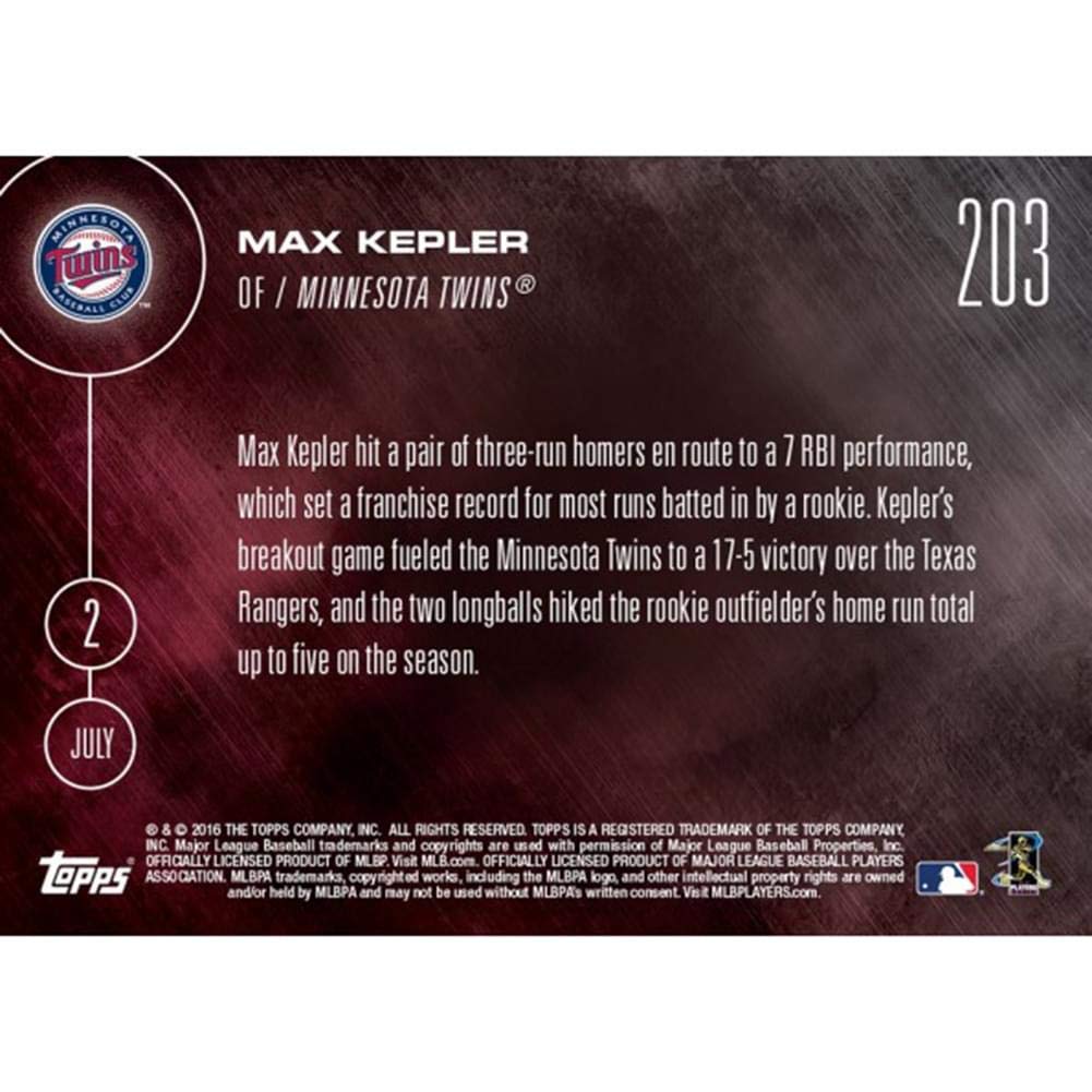 Mlb Minnesota Twins Max Kepler (Rc) #203 2016 Topps Now Trading Card