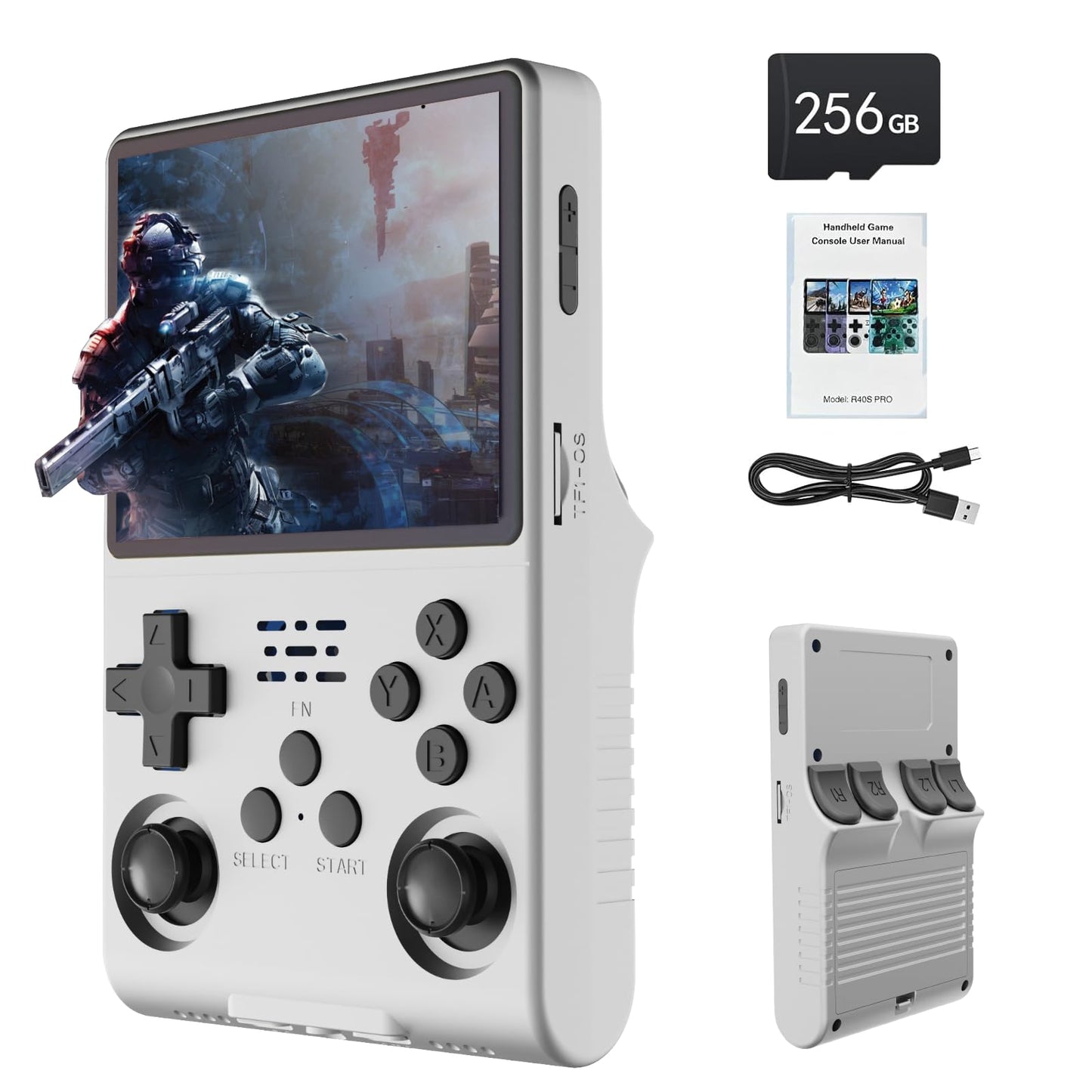 Best Brose 30000 Games In 1Handheld Game Console,3.5-Inch Ips Screen Retro Gaming Console,30000 Classic Games, 3800Mah,20+Mainstream Emulator,Built-In 256G Tf Card, White