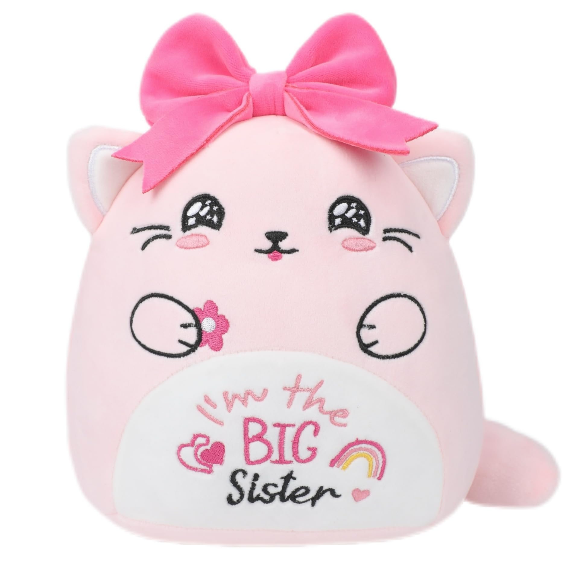 NIUBEHOHO Big Sister Plush Cat Stuffed - I 'm The Big Sister Bear Pink Cat Stuffed Animal with Bow New Sibling Gifts for Girls Kids 10 Inch