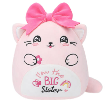 NIUBEHOHO Big Sister Plush Cat Stuffed - I 'm The Big Sister Bear Pink Cat Stuffed Animal with Bow New Sibling Gifts for Girls Kids 10 Inch