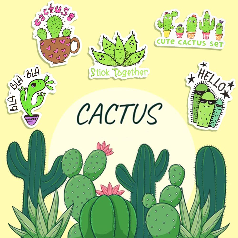 Susihi Cute Cactus Stickers For Kids Cactus Vinyl Stickers For Water Bottle Waterproof Plant Stickers Pack(50Pcs)