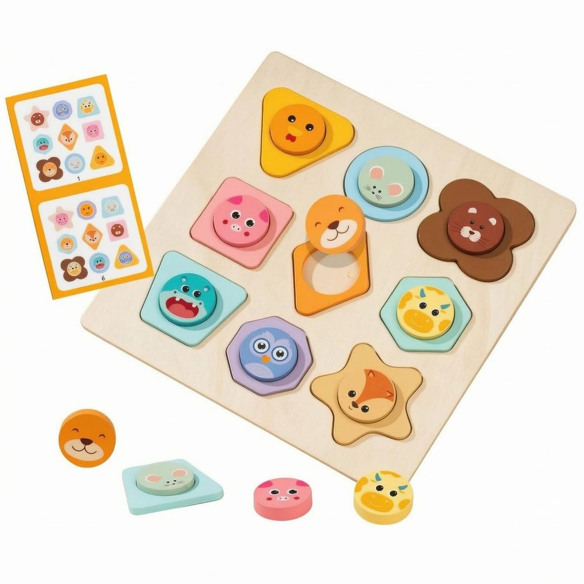 Trendivibe HandsOn Wooden Shape Matching Puzzle Multicolor Shape Matching Board Rounded Edges Animal Face Puzzle Board Educatio