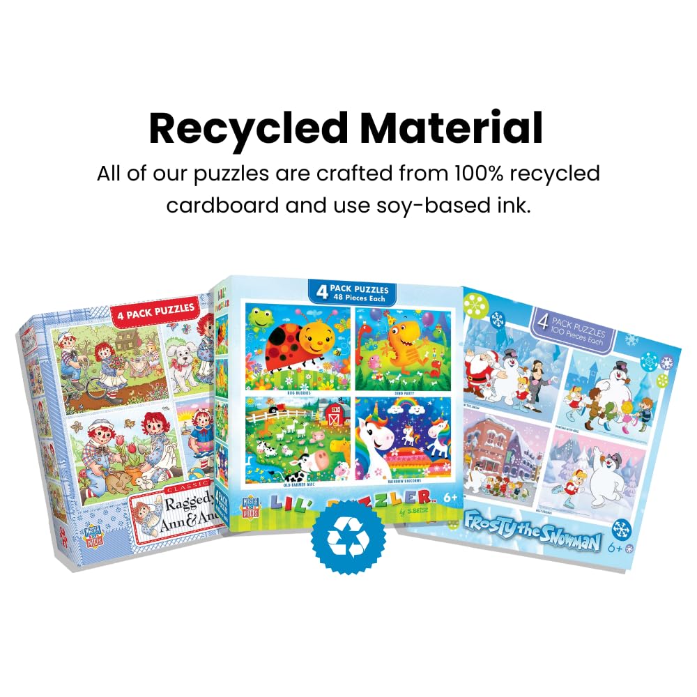 MasterPieces - Jigsaw Puzzle Set for Kids 6+ Years, 4-Pack of 100 Pieces, Educational and Fun Game, World of Animals Collection,