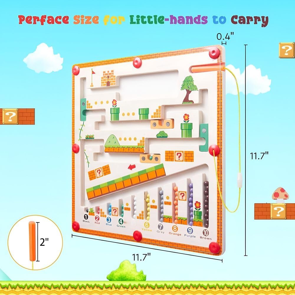 Wudly Wooden Magnetic Maze Board - Super Mario Theme, Educational Toys For 3 Year Old, Toys For 4 Year Boy, Games For Kids For A