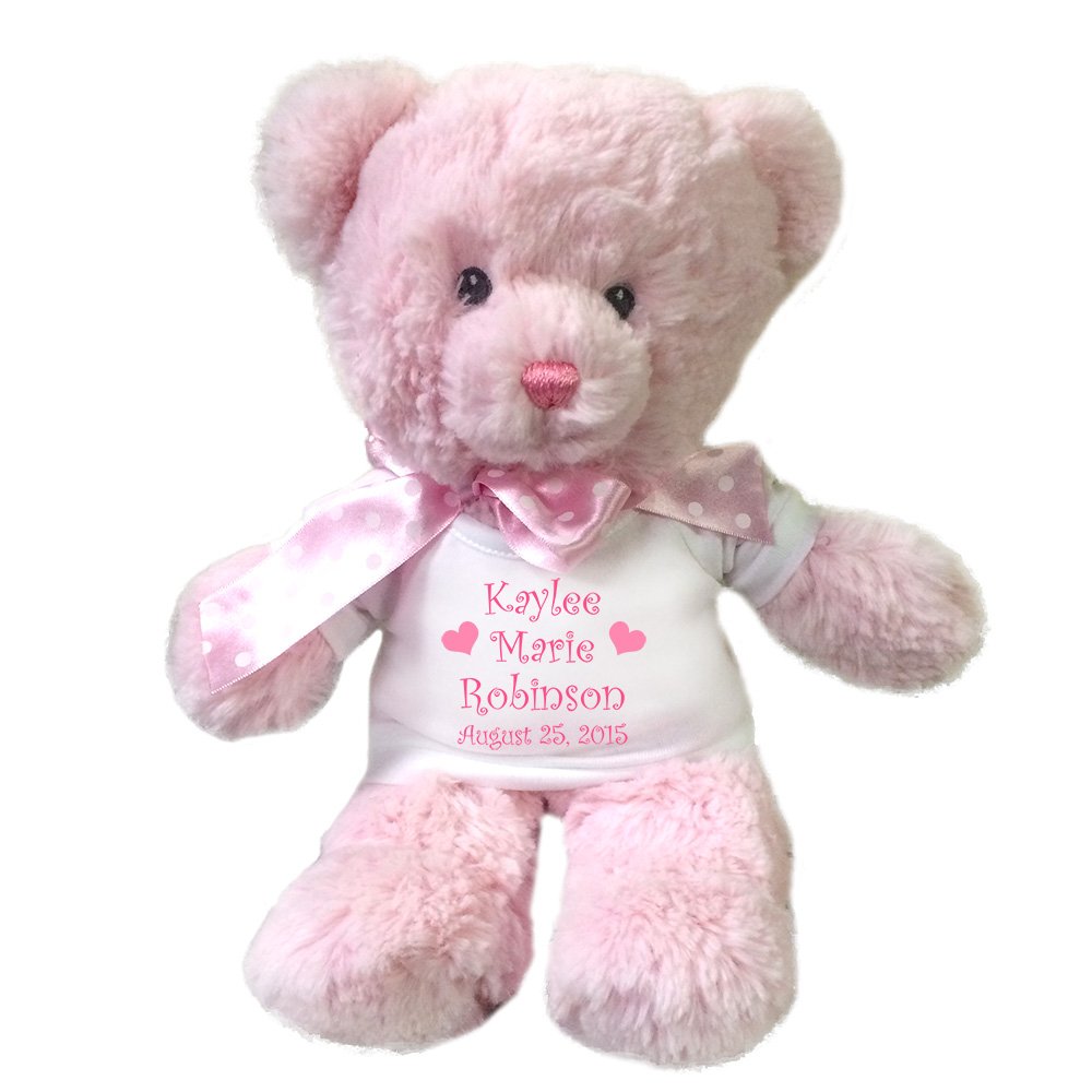 Mandys Moon Personalized Gifts Pink Bear 12 Inch Personalized Teddy Bear for Baby Girl