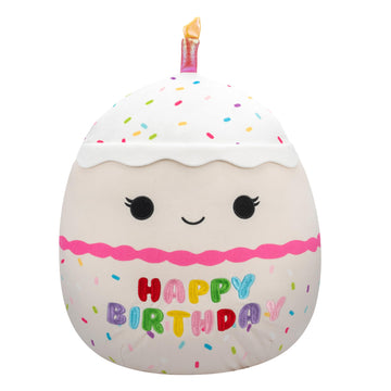 Squishmallows Original 14-Inch Lyla Plush - Birthday Cake, Polyester, Model SQCR05558, Rainbow Sprinkles Embroidery