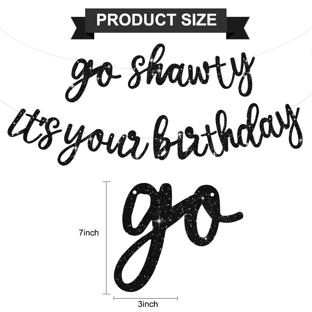 Beishida Black Go Shawty It'S Your Birthday Banner - No Diy - Hip Hop Theme Glitter Happy Birthday Banner - Pre-Strung - Black R