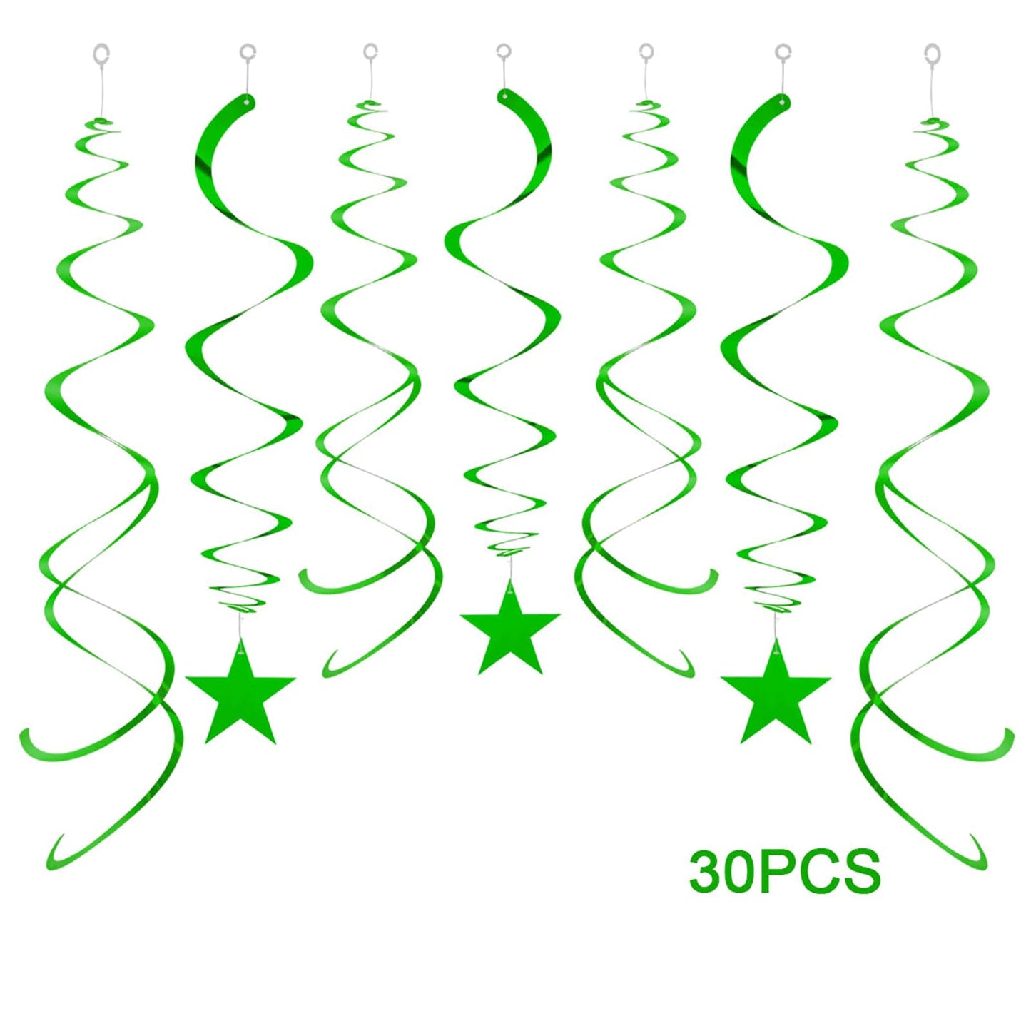 Party Star Swirl Decorations, Green Foil Ceiling Hanging Swirl Decorations with Star, Whirls Decorations for Birthday | Wedding