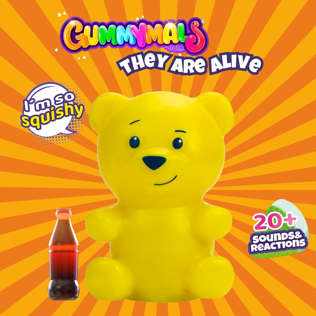 Eolo Toys - Gummymals Yellow. Interactive Super Squishy Gummy Bear Style pet with Over 20 Sounds and Reactions for Children Aged