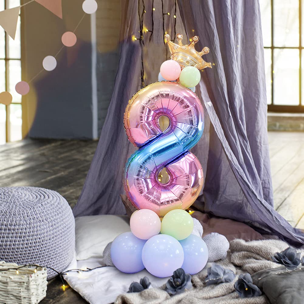 Duile 32''Large Size Rainbow Number 1 Balloon Set Children'S Birthday Party Aluminum Foil Balloon Set (8)