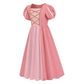Addacos Girls Renaissance Medieval Dress Princess Costume Halloween Outfits Birthday Party Dress Up Clothes (Pink, 140 (7-8T))