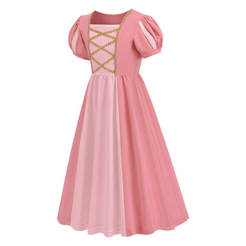 Addacos Girls Renaissance Medieval Dress Princess Costume Halloween Outfits Birthday Party Dress Up Clothes (Pink, 140 (7-8T))