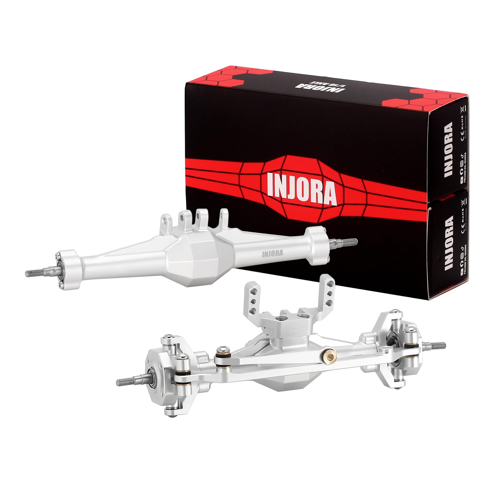 INJORA +4mm Diamond Axles with Lay Down Servo Mount & Links for 1/18 TRX4M(Silver)